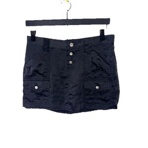 Joie Micro Mini Skirt Size 6 Silk Black Cargo Utility Pockets Y2K Raw‎ Hem